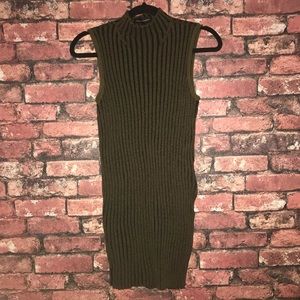 Mock Neck Long Sweater Tank with Side Slit